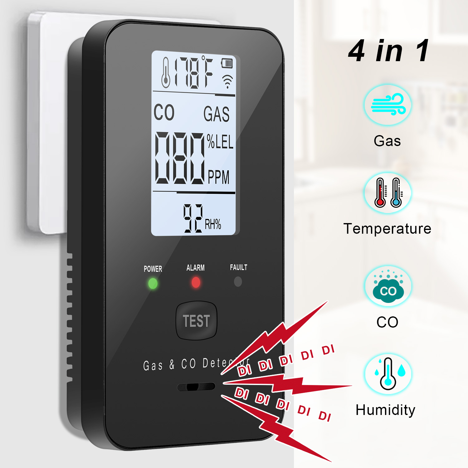 Co Detector Plug - Doğal Gaz ve Karbon Monoksit Dedektörü,