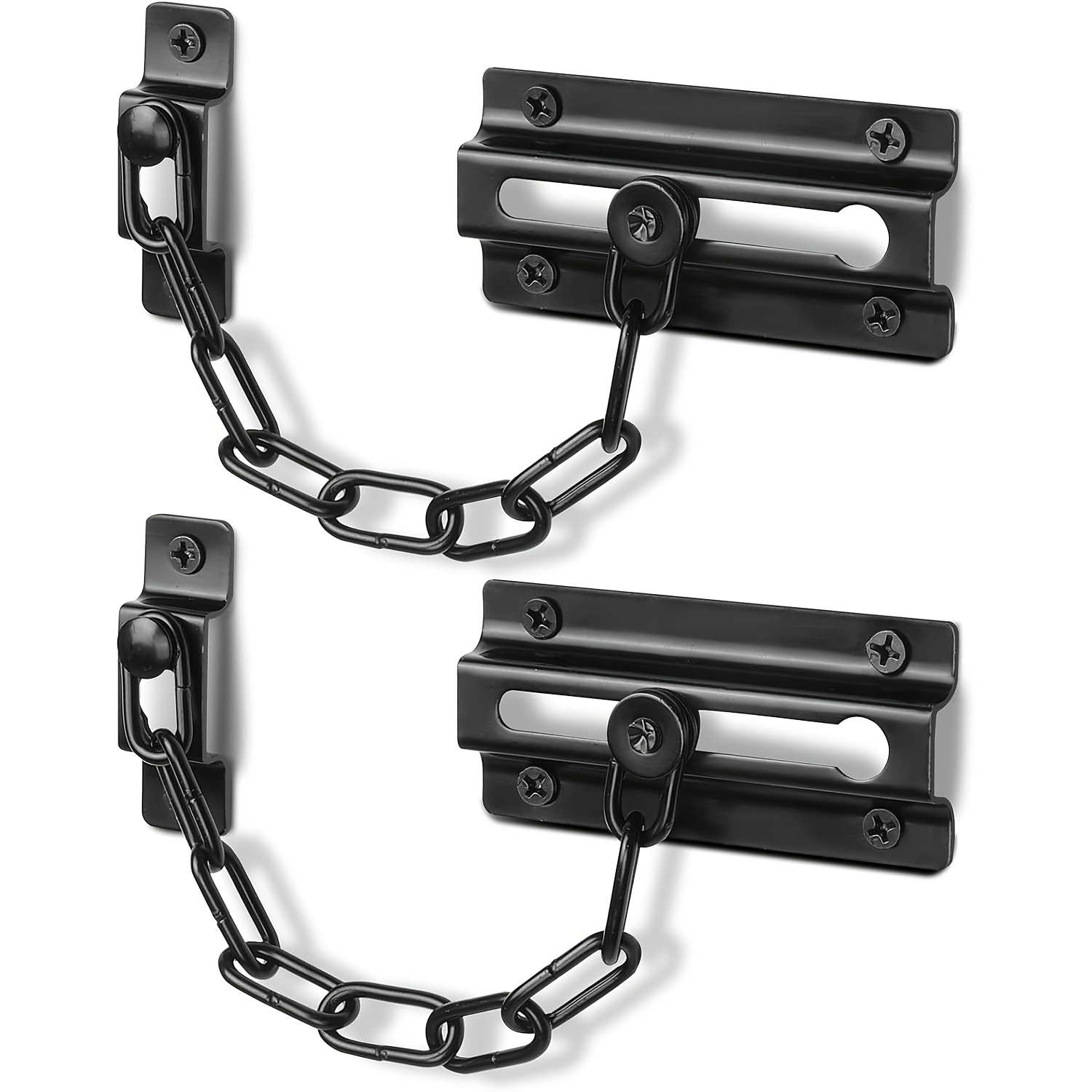 Security Chain Door - 2'li Paket Kapı Zinciri Kilidi Siyah,