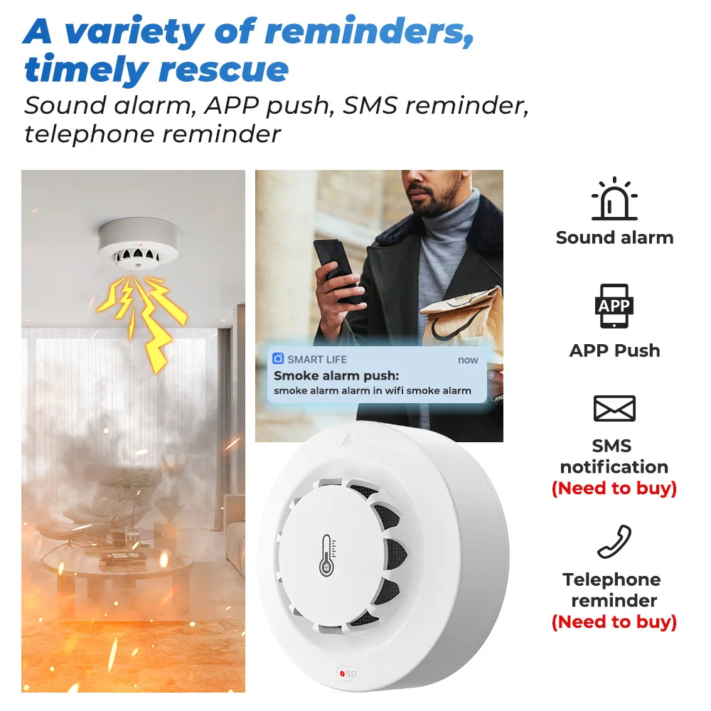 Tuya Wifi BT İki Bağlantılı Du - Smoke Detector Interconnected incelemesi ve fiyatı